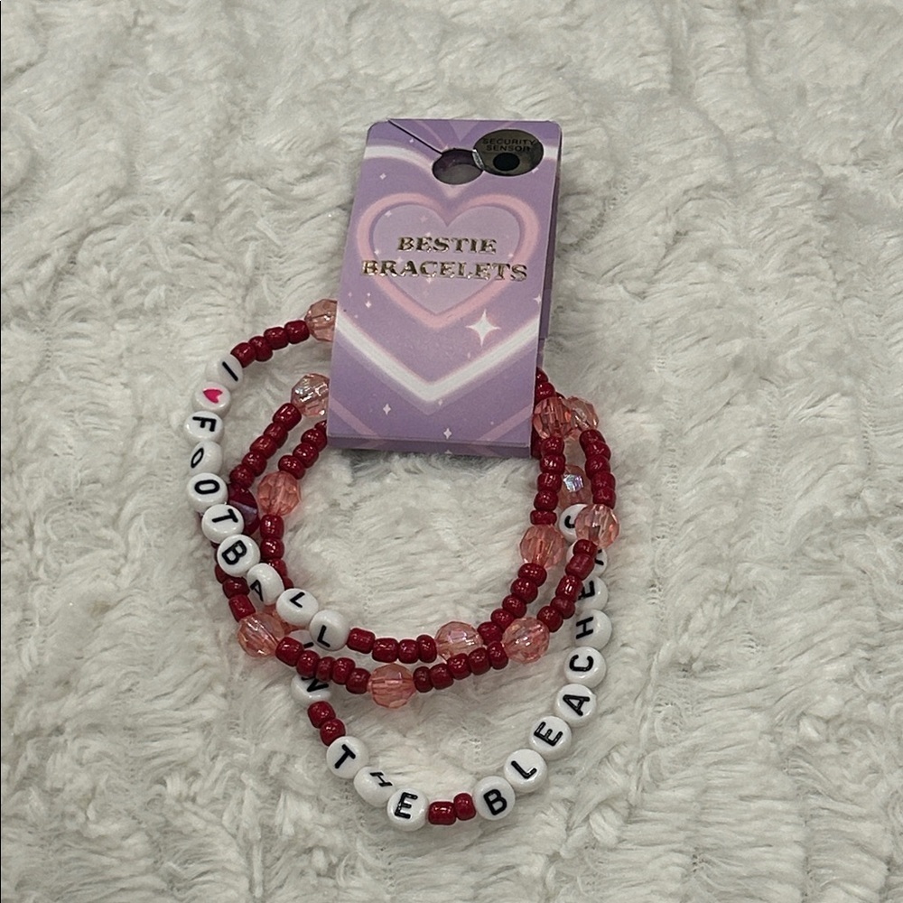 Spencer’s I love football Red and Pink Beaded Bestie Bracelets new